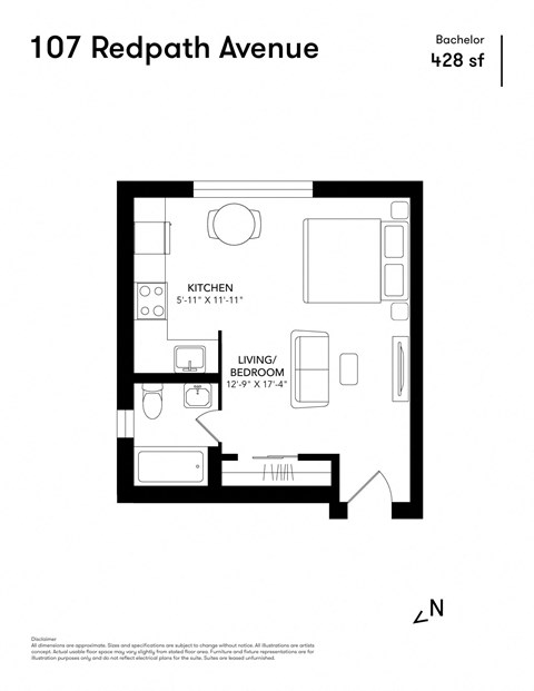 Bachelor Floor Plan at 107 Redpath, Toronto Canada